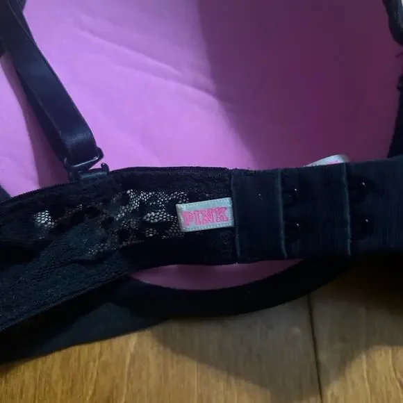 Victoria’s Secret Pink Wear Everyday T-Shirt Bra 32D Black Lightly Padded Black - Picture 4 of 5